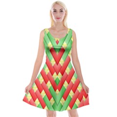 Christmas Geometric 3d Design Reversible Velvet Sleeveless Dress by Sapixe