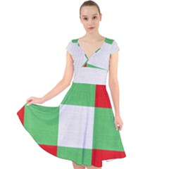Fabric Christmas Colors Bright Cap Sleeve Front Wrap Midi Dress by Sapixe
