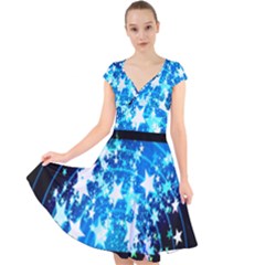 Star Abstract Background Pattern Cap Sleeve Front Wrap Midi Dress by Sapixe