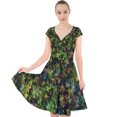 Star Abstract Advent Christmas Cap Sleeve Front Wrap Midi Dress by Sapixe