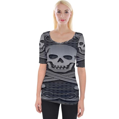 Skull Metal Background Carved Wide Neckline Tee by Sapixe