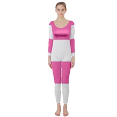 Horizontal Pink White Stripe Pattern Striped Long Sleeve Catsuit by yoursparklingshop