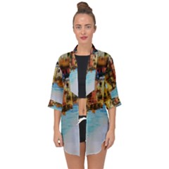 Architecture Art Blue Open Front Chiffon Kimono by Modern2018