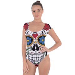 Cranium Sugar Skull Short Sleeve Leotard  by StarvingArtisan