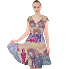 Trail Cap Sleeve Front Wrap Midi Dress by bestdesignintheworld