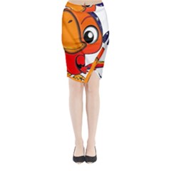 Bird Cartoon Character Parrot Midi Wrap Pencil Skirt by Simbadda