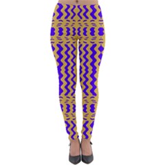 Purple Yellow Wavey Lines Lightweight Velour Leggings by BrightVibesDesign