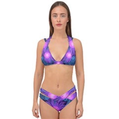 Blown Glass Flower Of An Electricblue Fractal Iris Double Strap Halter Bikini Set by jayaprime
