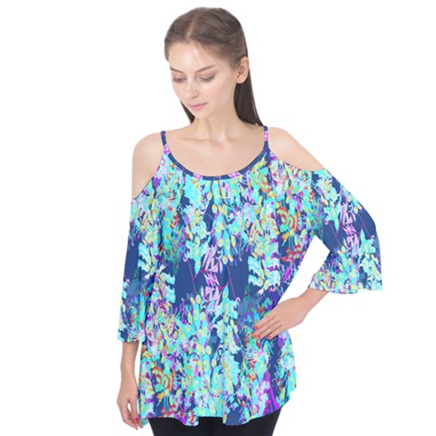 Blue Indigo Garden Flora Design     Flutter Sleeve Tee  by 1dsign