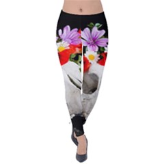 Animal Skull With A Wreath Of Wild Flower Velvet Leggings by igorsin