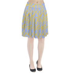 Yellow Blue Cow Print Pleated Skirt by LoolyElzayat