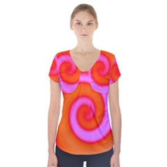 Swirl Orange Pink Abstract Short Sleeve Front Detail Top by BrightVibesDesign