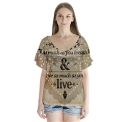 Motivational Calligraphy Grunge V-neck Flutter Sleeve Top by Sapixe