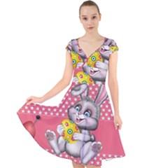 Illustration Rabbit Easter Cap Sleeve Front Wrap Midi Dress by Sapixe