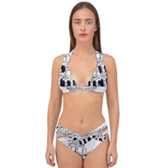 Line Art Architecture Double Strap Halter Bikini Set by Sapixe