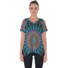 Fractal Peacock Rendering Cut Out Side Drop Tee by Sapixe