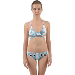 Owl Animal Daisy Flower Stripes Wrap Around Bikini Set by Sapixe