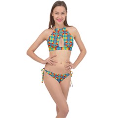 Pop Art Abstract Design Pattern Cross Front Halter Bikini Set by Sapixe