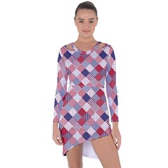 Usa Americana Diagonal Red White & Blue Quilt Asymmetric Cut-out Shift Dress by PodArtist