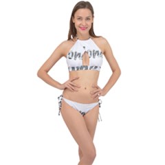 Word Money Million Dollar Cross Front Halter Bikini Set by Sapixe