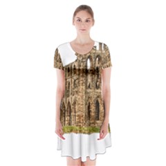 Ruin Monastery Abbey Gothic Whitby Short Sleeve V-neck Flare Dress by Sapixe