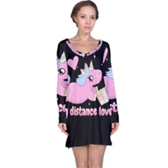 Long Distance Lover - Cute Unicorn Long Sleeve Nightdress by Valentinaart