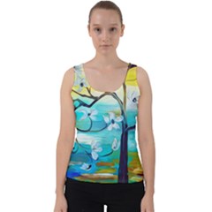 Oil Painting Tree Flower Velvet Tank Top by Sapixe