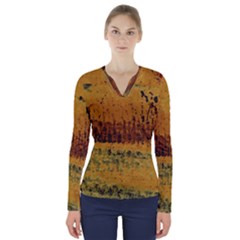 Fabric Textile Texture Abstract V-neck Long Sleeve Top by Sapixe