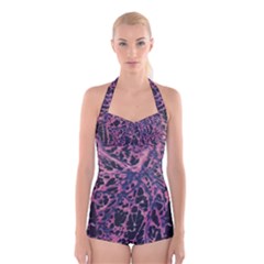 Fabric Textile Texture Macro Photo Boyleg Halter Swimsuit  by Sapixe