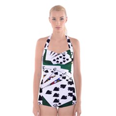 Poker Hands   Royal Flush Spades Boyleg Halter Swimsuit  by FunnyCow