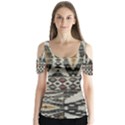 Fabric Textile Abstract Pattern Butterfly Sleeve Cutout Tee  View1