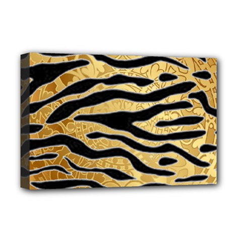 Golden Vector Embossed Golden Black Zebra Stripes Deluxe Canvas 18  X 12   by flipstylezfashionsLLC