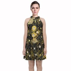 Decorative Icons Original Gold And Diamonds Creative Design By Kiekie Strickland Velvet Halter Neckline Dress  by flipstylezfashionsLLC