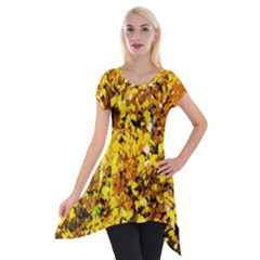 Birch Tree Yellow Leaves Short Sleeve Side Drop Tunic by FunnyCow