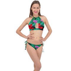 Bleeding Heart Flowers Cross Front Halter Bikini Set by FunnyCow
