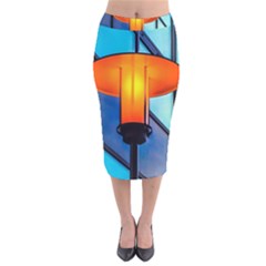 Orange Light Velvet Midi Pencil Skirt by FunnyCow