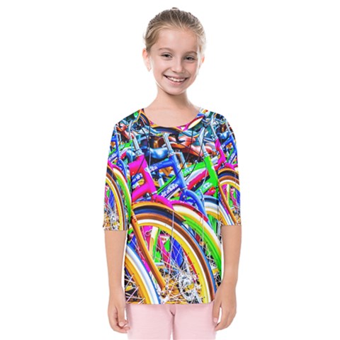 Colorful Bicycles In A Row Kids  Quarter Sleeve Raglan Tee by FunnyCow