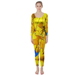 Yellow Maple Leaves Long Sleeve Catsuit by FunnyCow