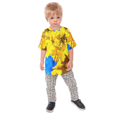 Yellow Maple Leaves Kids Raglan Tee by FunnyCow