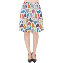 Funny Cute Colorful Cats Pattern Velvet High Waist Skirt by EDDArt
