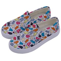 Funny Cute Colorful Cats Pattern Kids  Canvas Slip Ons by EDDArt
