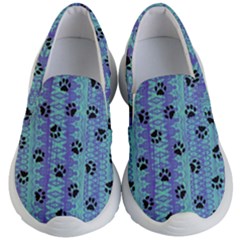 Footprints Cat Black On Batik Pattern Teal Violet Kid s Lightweight Slip Ons by EDDArt