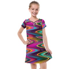 Multicolored Wave Distortion Zigzag Chevrons Kids  Cross Web Dress by EDDArt