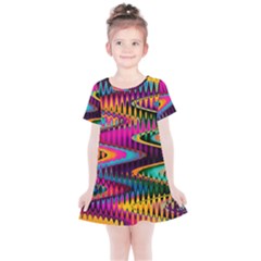Multicolored Wave Distortion Zigzag Chevrons Kids  Simple Cotton Dress by EDDArt