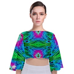 The Tropical Watercolor Peacock Feather Created By Flipstylez Designs  Tie Back Butterfly Sleeve Chiffon Top by flipstylezfashionsLLC