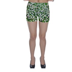 Green Field Of White Daisy Flowers Skinny Shorts by FunnyCow