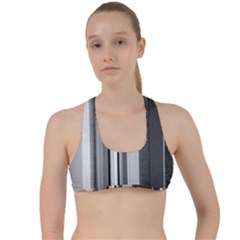 Shades Of Grey Wood And Metal Criss Cross Racerback Sports Bra by FunnyCow