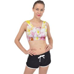 Pink Flowering Almond Flowers V-back Sports Bra by FunnyCow