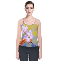 Sakura Flowers On Yellow Velvet Spaghetti Strap Top by FunnyCow