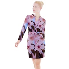 Three Sakura Flowers Button Long Sleeve Dress by FunnyCow